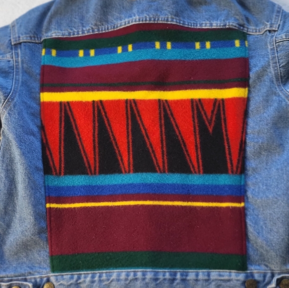 Margaz Vintage Native American Vibe Wool Blanket Denim Jacket Size Medium - Picture 10 of 11